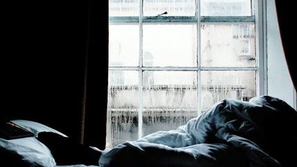 A condensated bedroom window