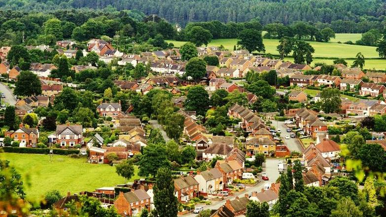 Aerial view of rural town