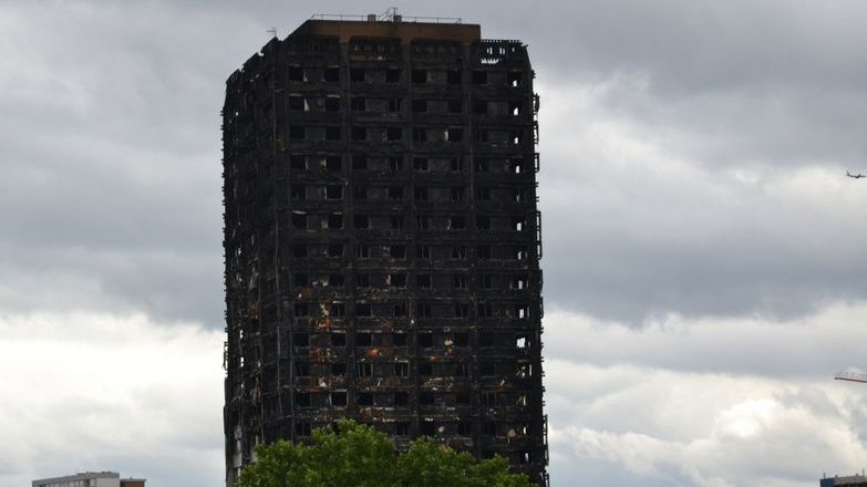Burnt out Grenfell tower