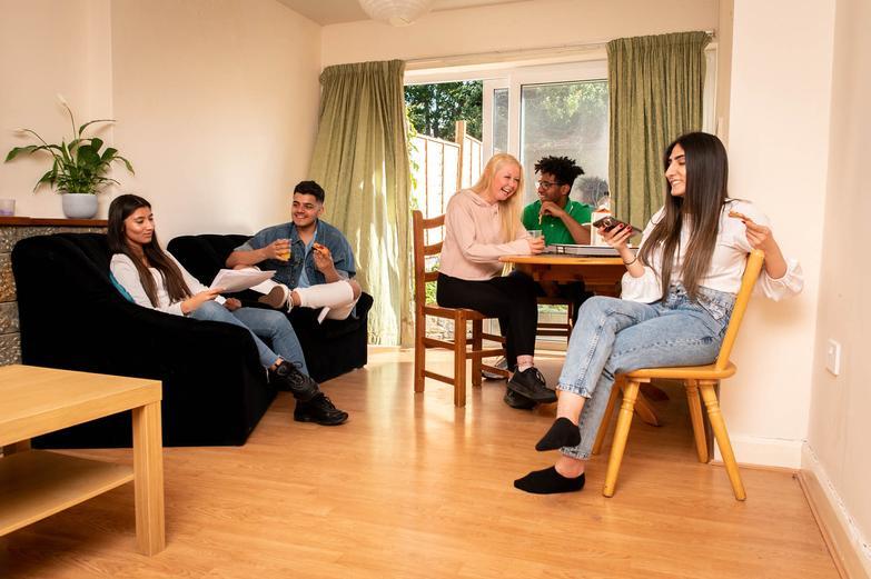 Studetns socialising in the living room