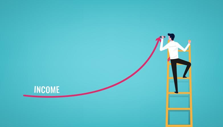 Man on ladder drawing increased profit arrow