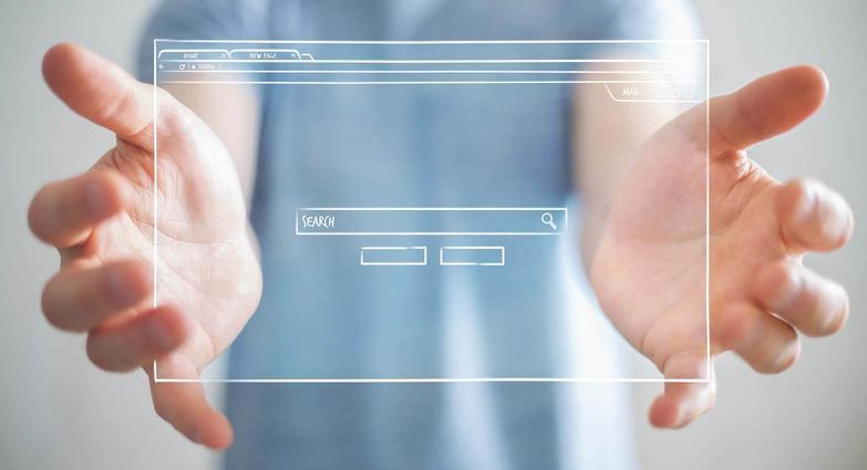Internet browser window displayed between hands