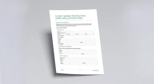 Client Money Protection application form displayed against grey background