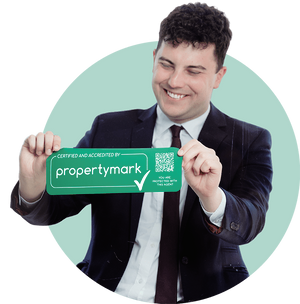 Holding the company logo