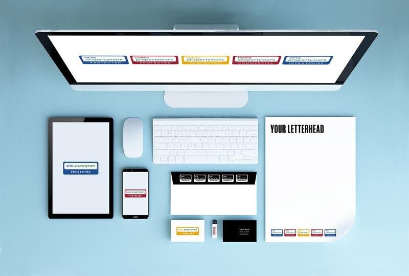 Computer moniter, tablet, mobile, letterhead and other stationary displaying the Propertymark Protected logos