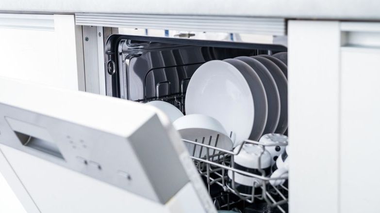 A loaded dishwasher