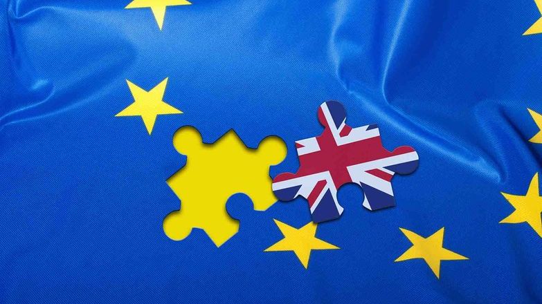 Brexit, Great Britain jigsaw piece on european flag