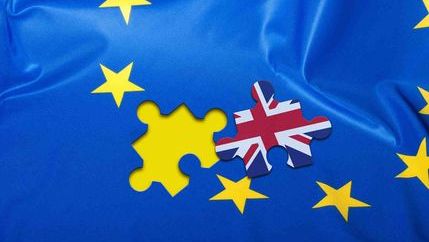 Brexit, Great Britain jigsaw piece on european flag