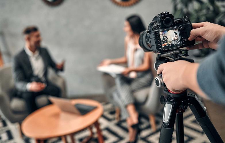 Filming a interview for video content